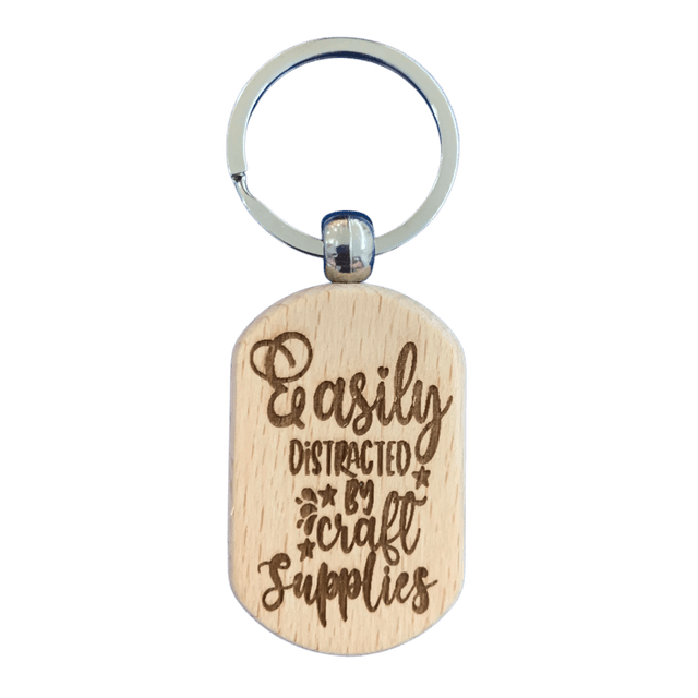 Easily Distracted by Craft Supplies Wooden Double Sided Keyring