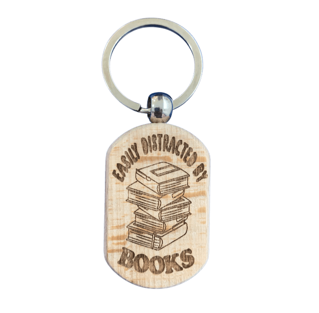 Easily Distracted by Books Wooden Double Sided Keyring