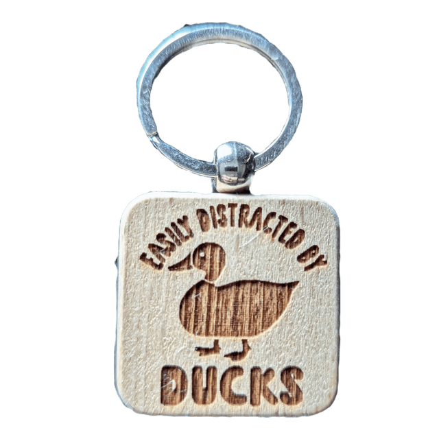 Easily Distracted By Ducks Wooden Double Sided Keyring