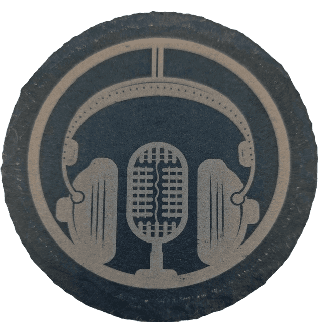 Mic and Headphones Circle Slate Circle Coaster