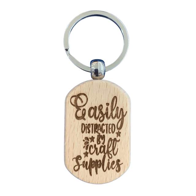 Easily Distracted by Craft Supplies Wooden Double Sided Keyring