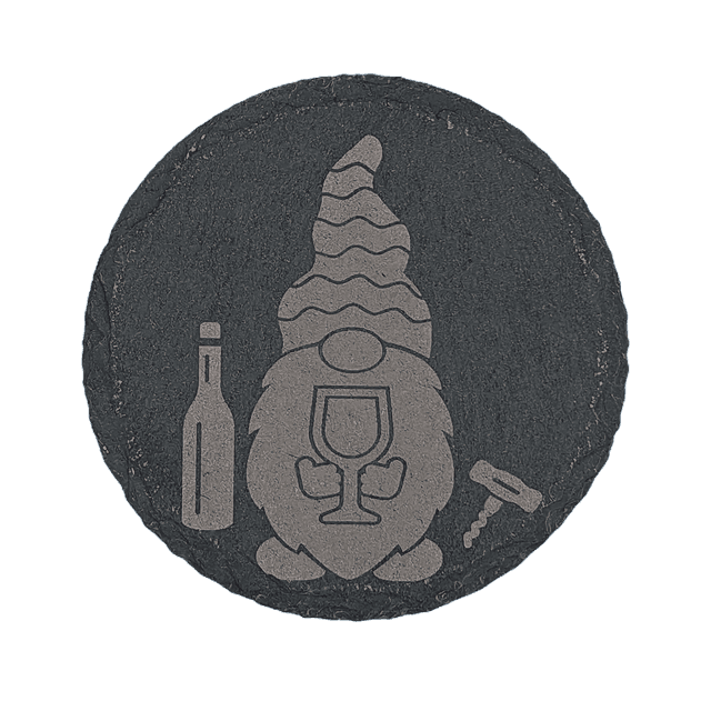 Gonk / Gnome Drinking Wine Circle Slate Coaster