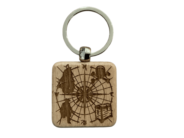Pirate Compass Wooden Double Sided Keyring